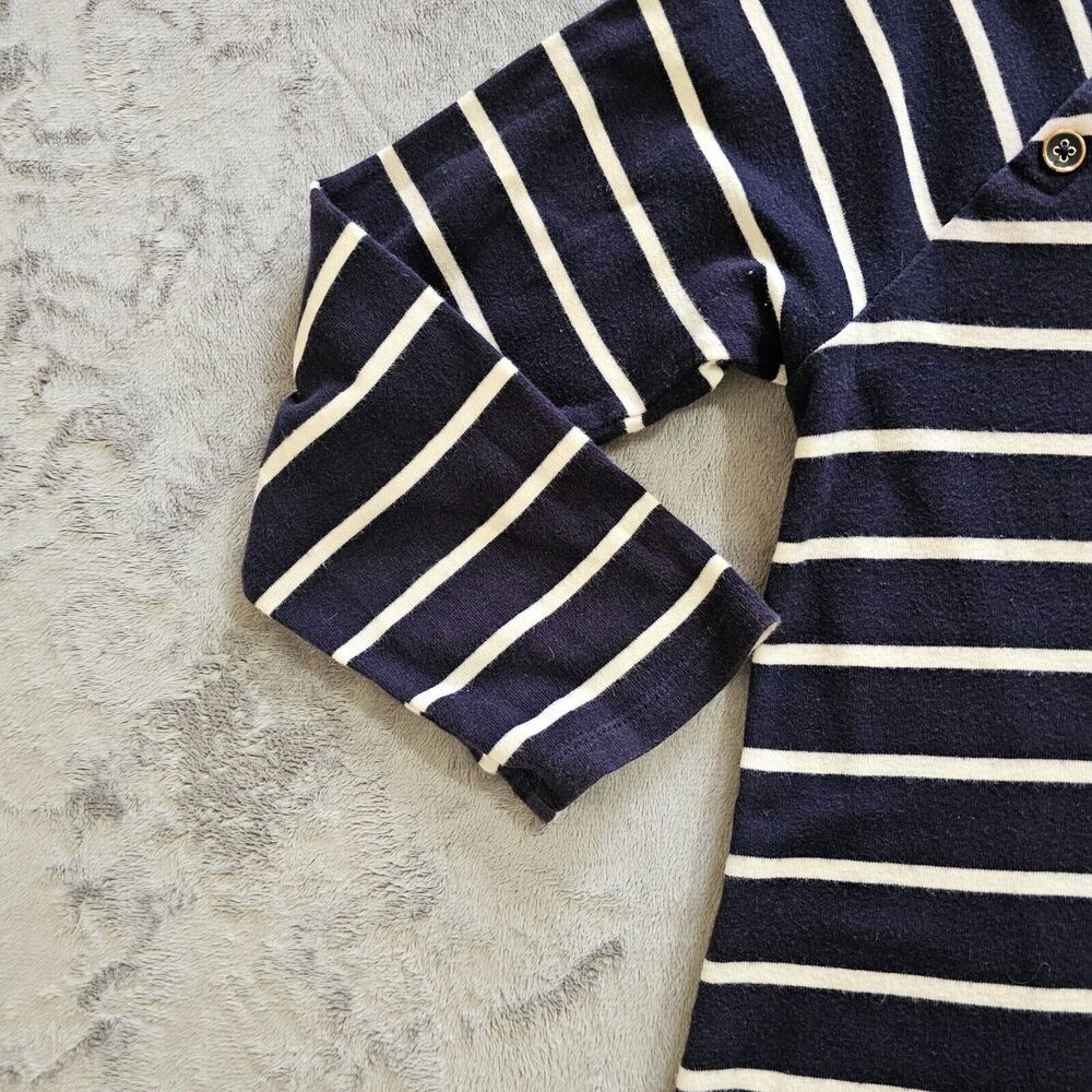 Talbots Top Women Medium Blue Pima Stripe Button Round Neck 3/4 Sleeve Nautical - Picture 5 of 10